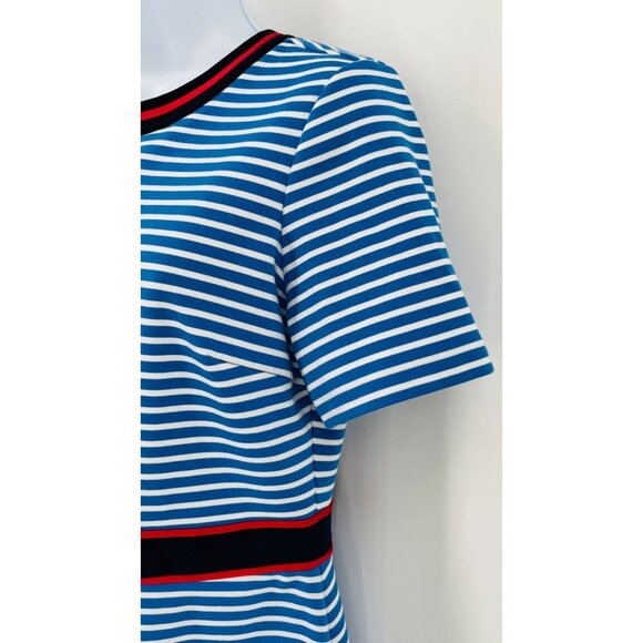 Draper James Persley Ponte Knit Dress Size M Blue White Stripe Red Trim - Picture 4 of 13